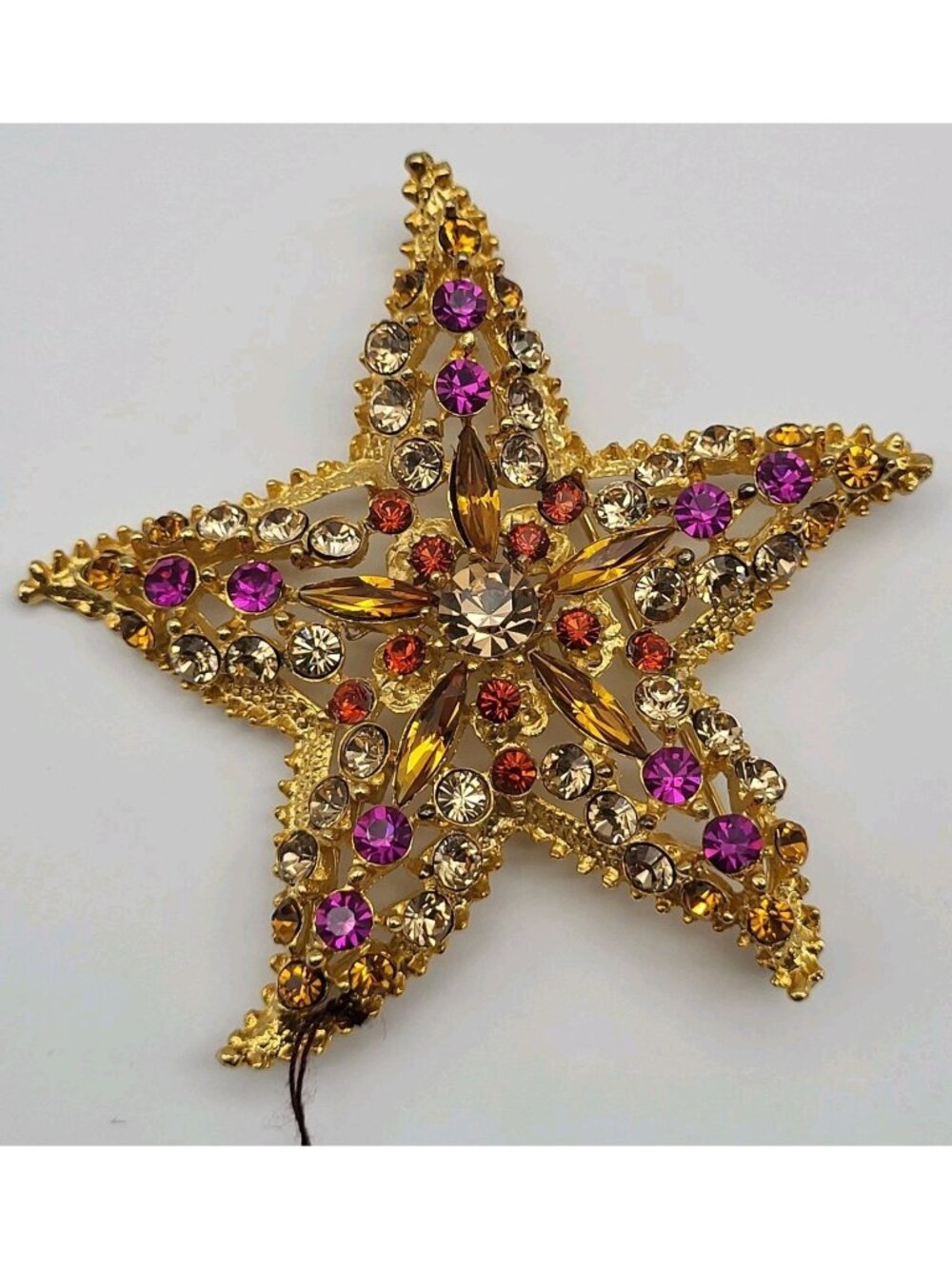 Vintage Signed Moo Roo Mary Norton Bold Starfish Star Brooch Pin rhinestone